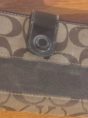 Coach Brown Signature Canvas Wallet with Dark Brown Trim